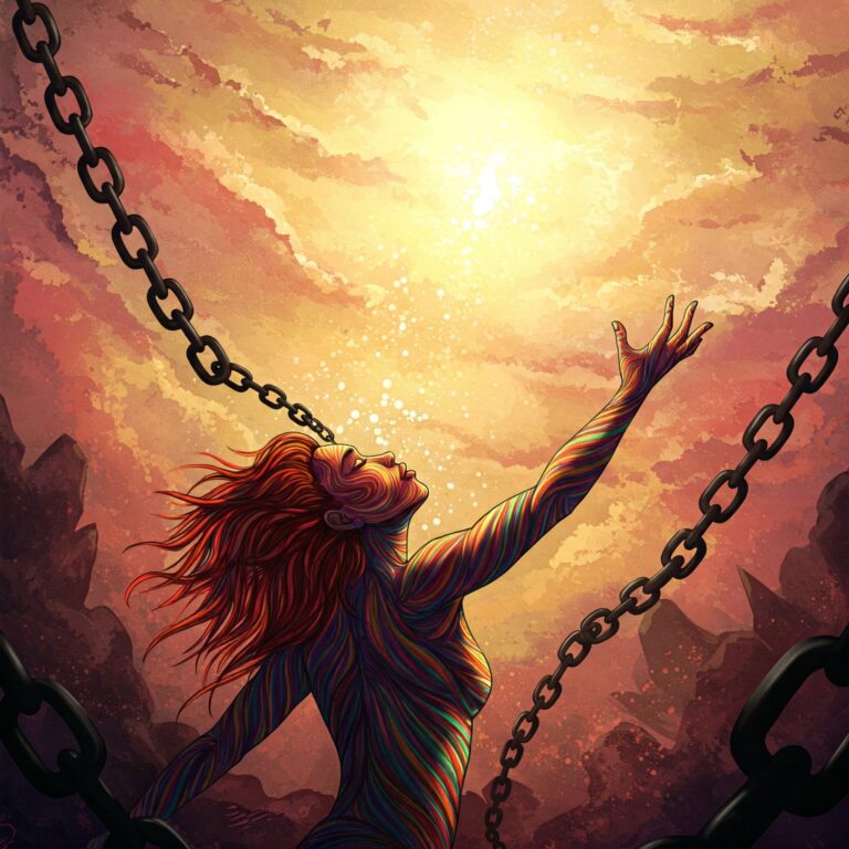 Visualiza tu propia liberación. Esta imagen captura la esencia de dejar atrás el pasado y abrazar un futuro lleno de luz y posibilidades. Inspírate y comienza tu viaje hacia el bienestar emocional